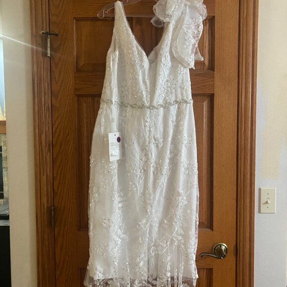 $538 NWT Mac Duggal 79337 Floral Embellished V-Neck Midi Size 14 - Picture 4 of 7